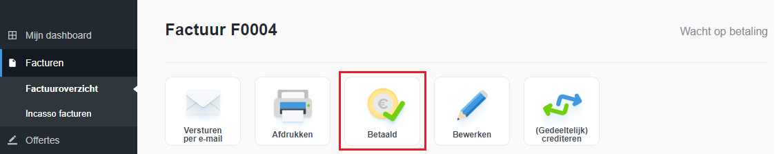 Factuur op betaald zetten