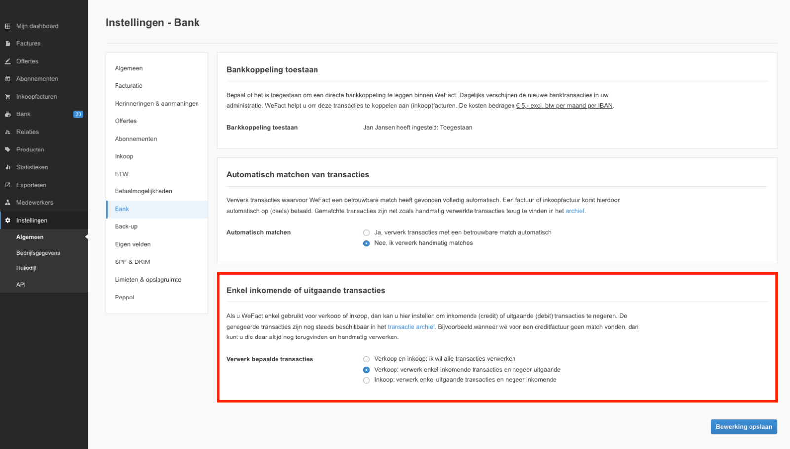 Inkomende en uitgaande transacties