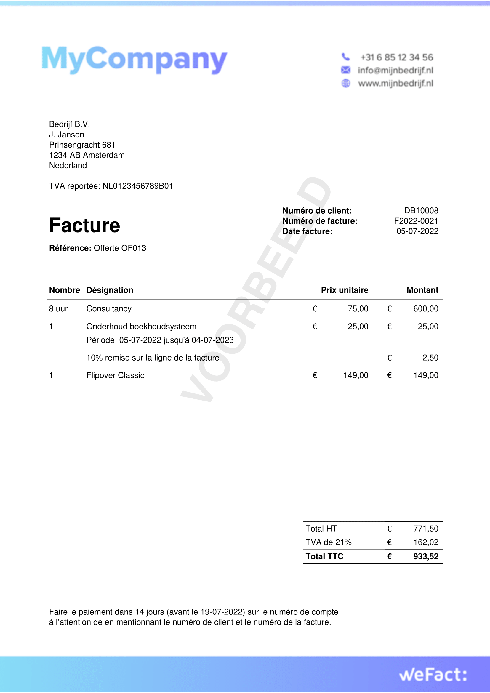 Gratis voorbeeldfactuur