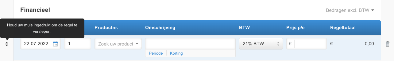 Factuurregel mogelijkheden: positie bepalen, korting en verwijderen