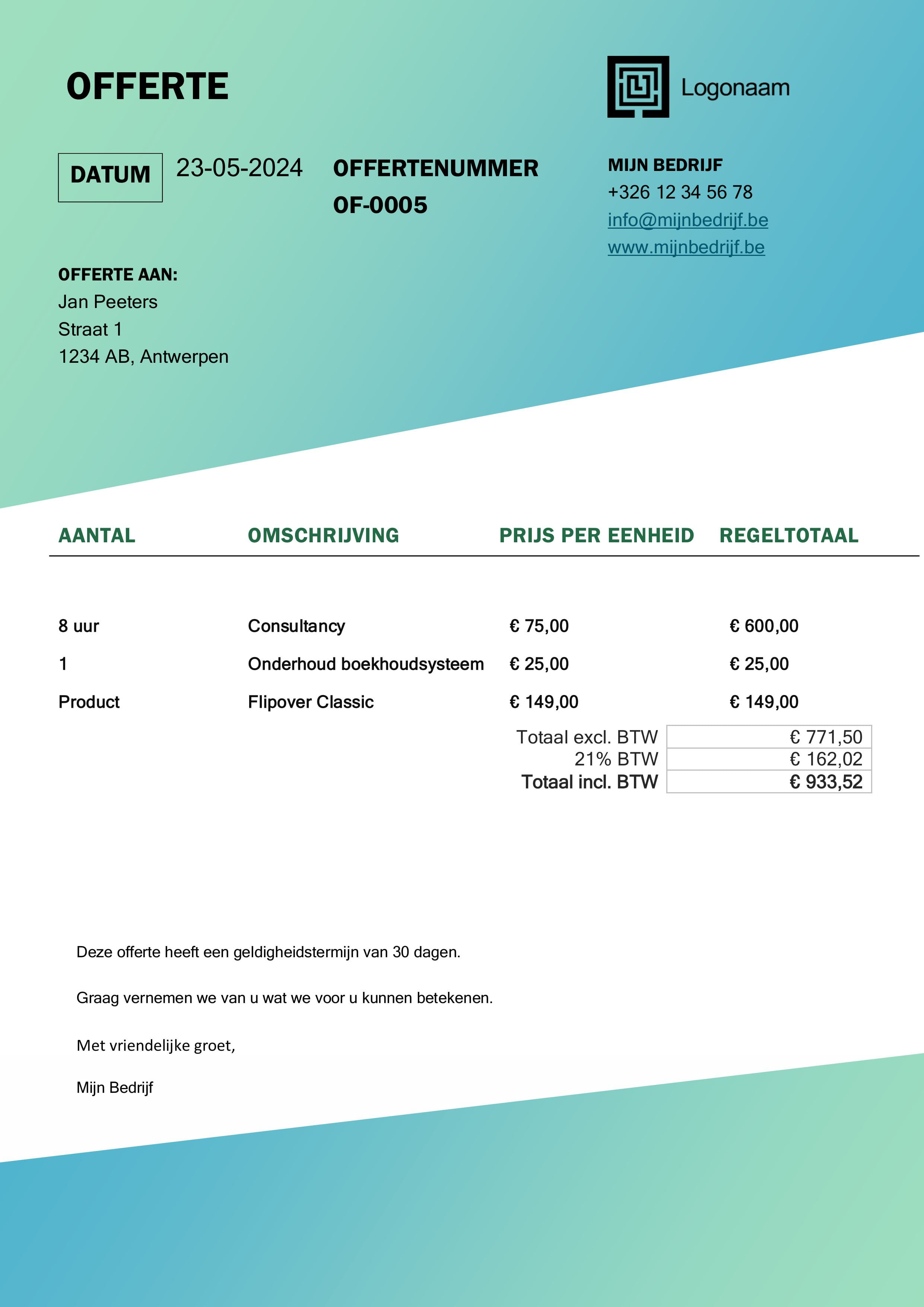 Offerte voorbeeld: gratis voorbeelden en sjablonen