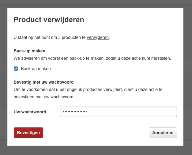 Bevestigen producten opschonen