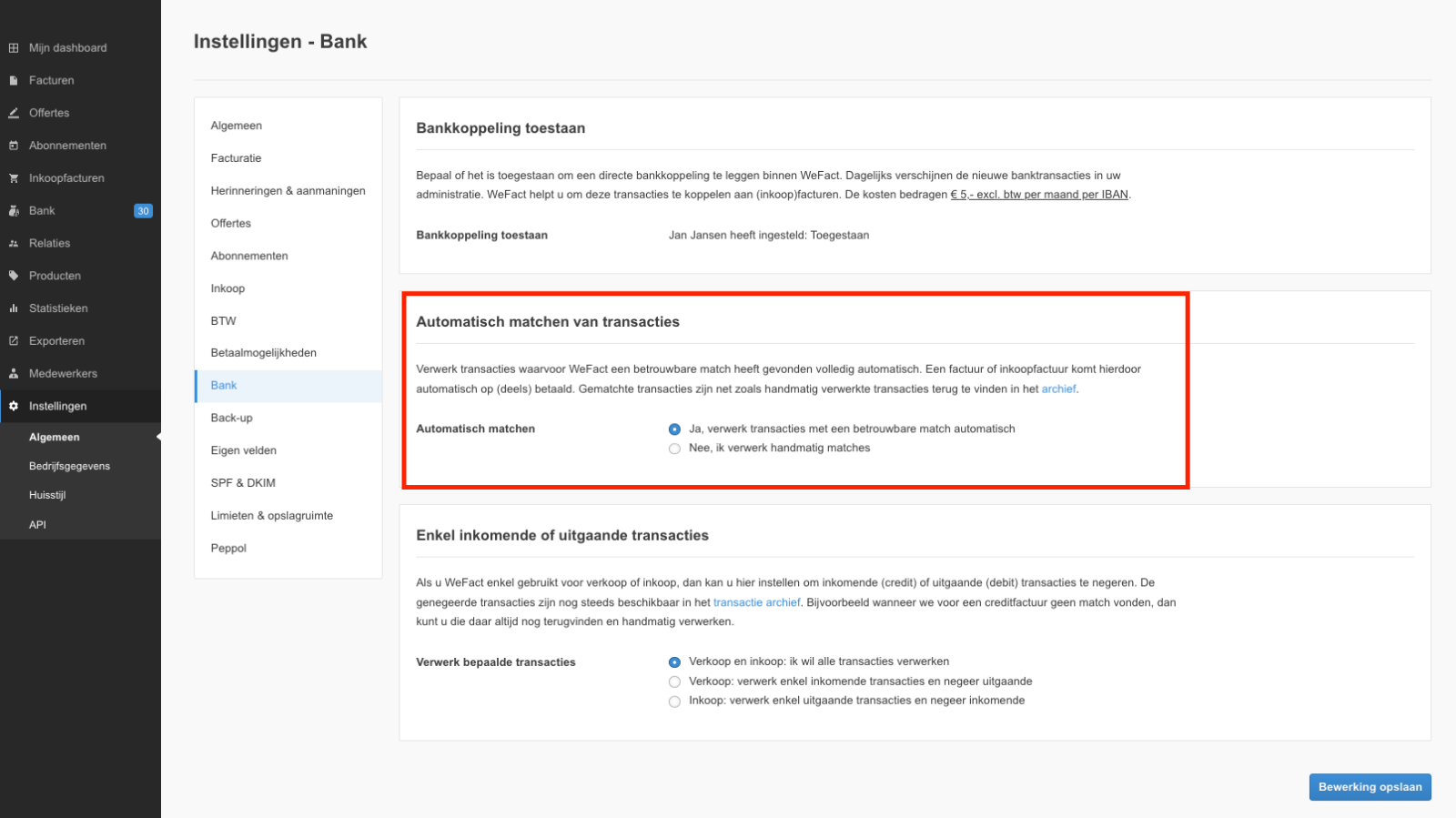 Automatisch verwerken van banktransacties