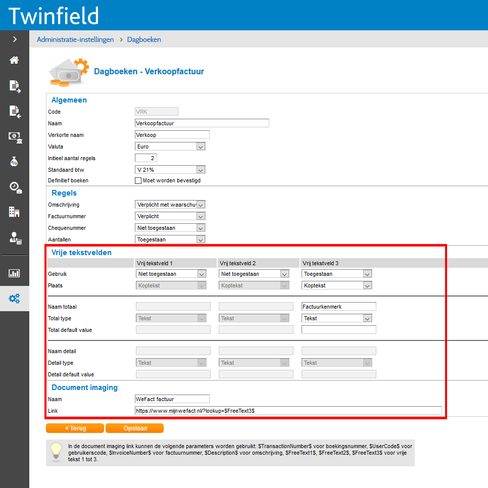 Twinfield: instellen documentlink