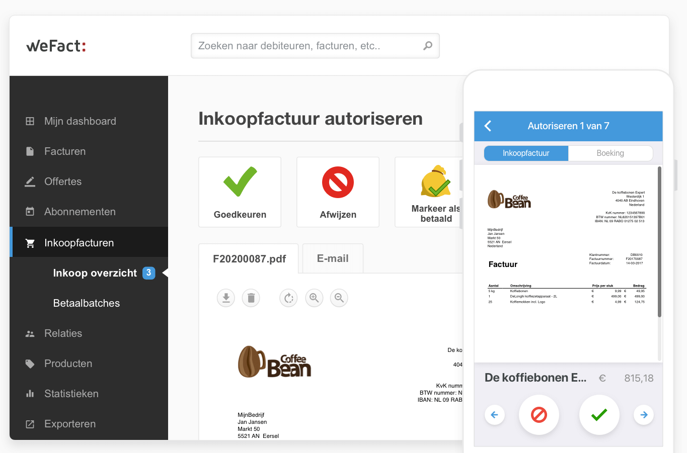 Een inkoopfactuur goedkeuren of afwijzen