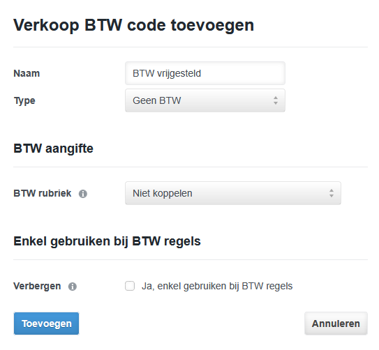 BTW code toevoegen