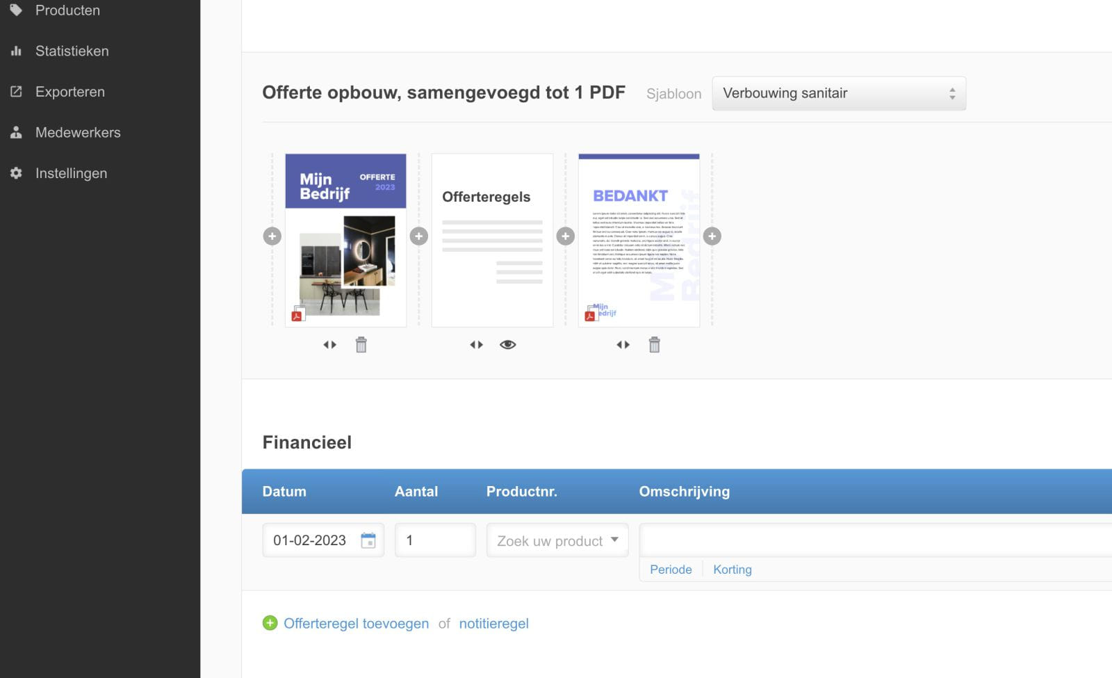 Offerte sjabloon kiezen
