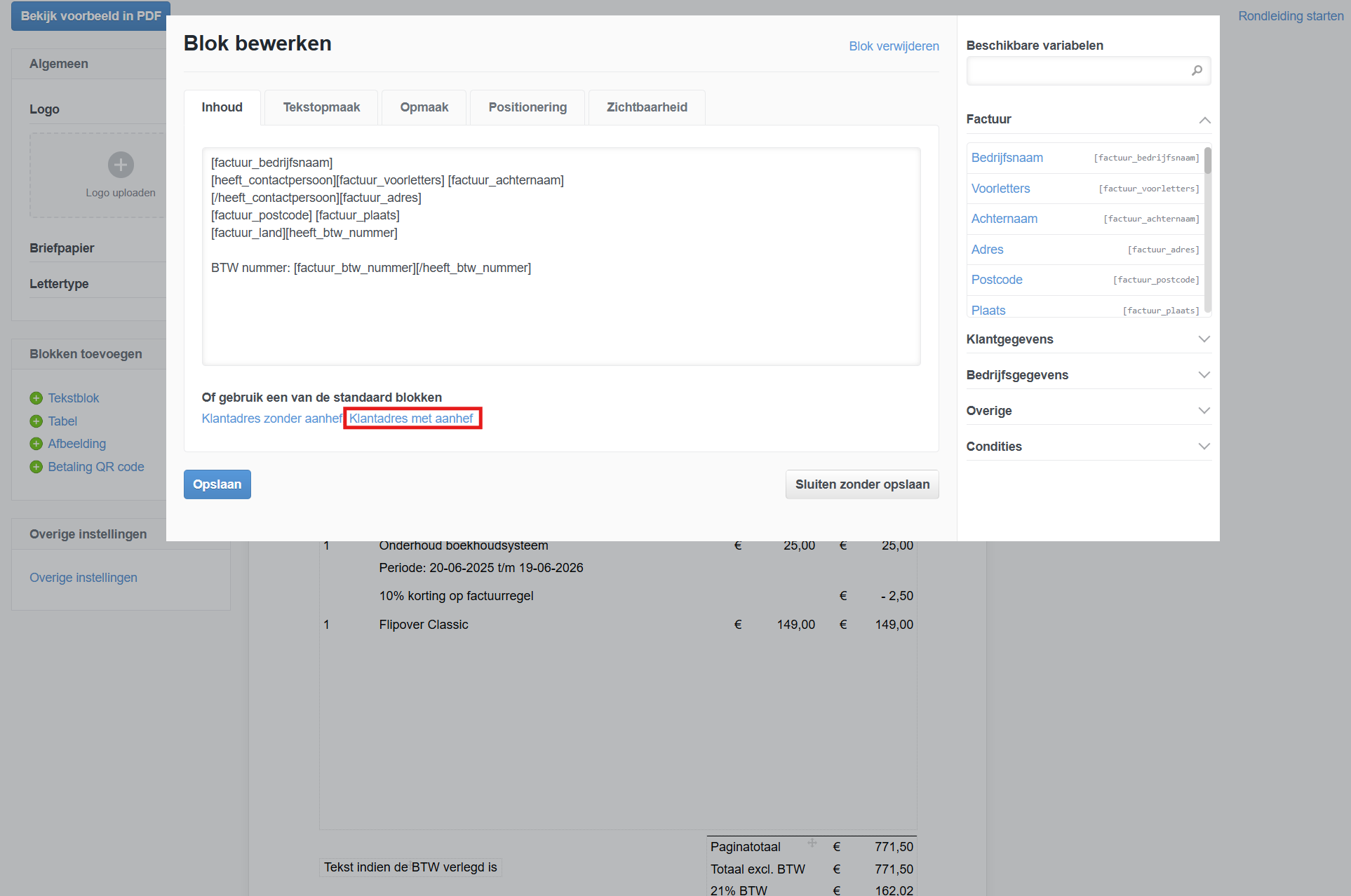 Aanhef in PDF toevoegen