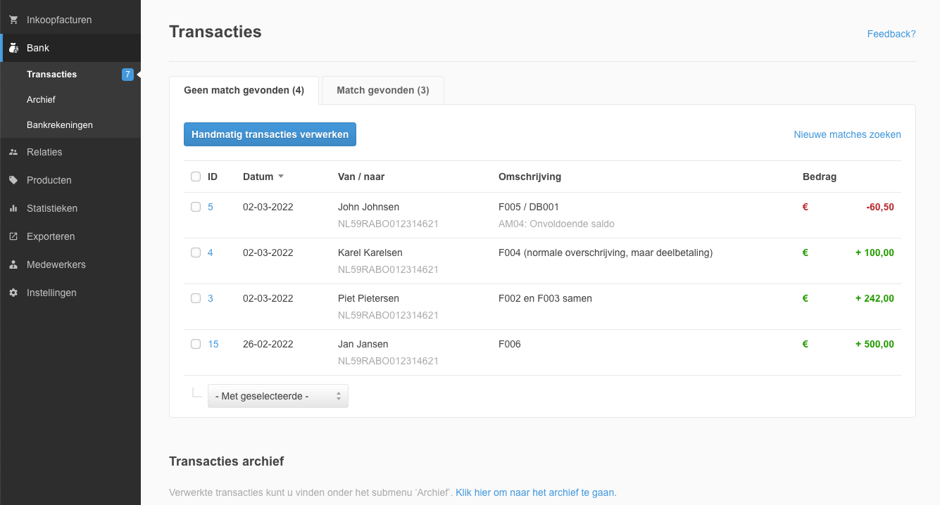 Banktransactie overzicht