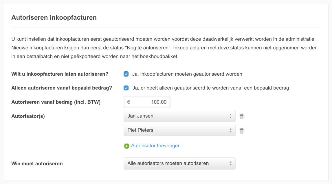 Autoriseren instellingen