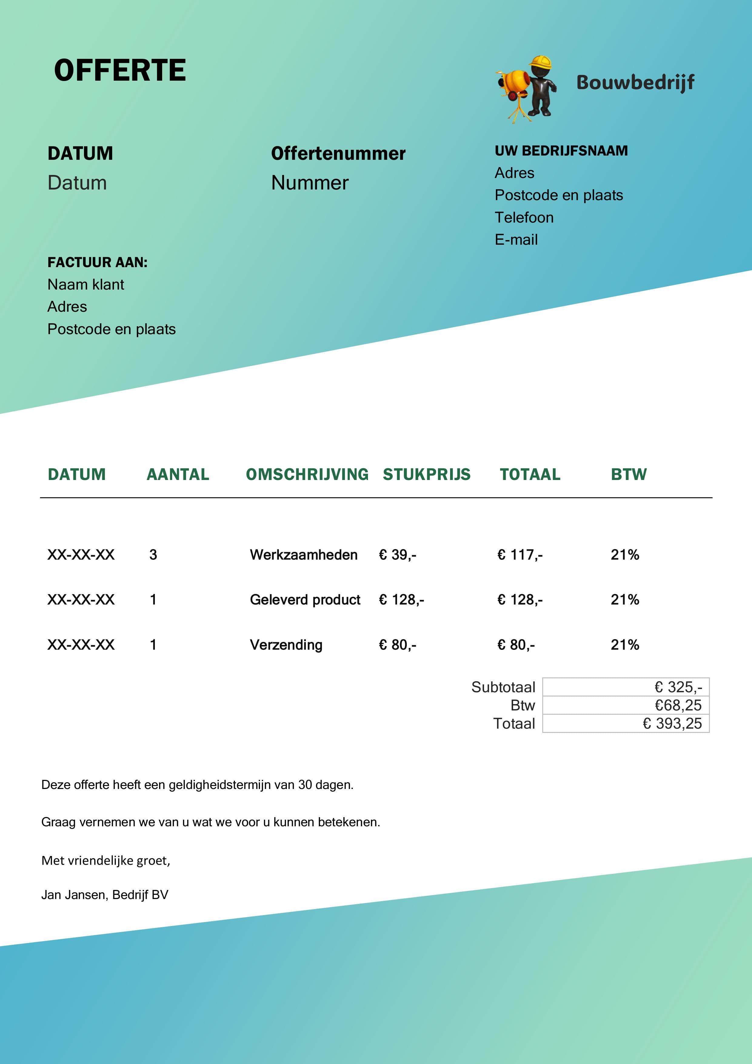 Offerte voorbeeld bouw