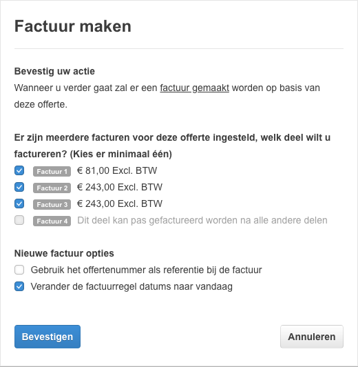 Bevestigen deelfacturen