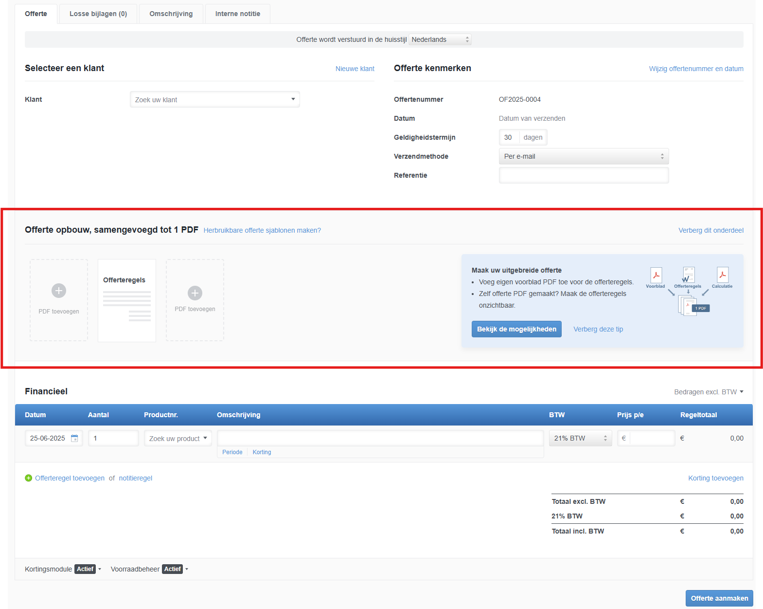 Upload PDF bestanden om te gebruiken in uw offerte