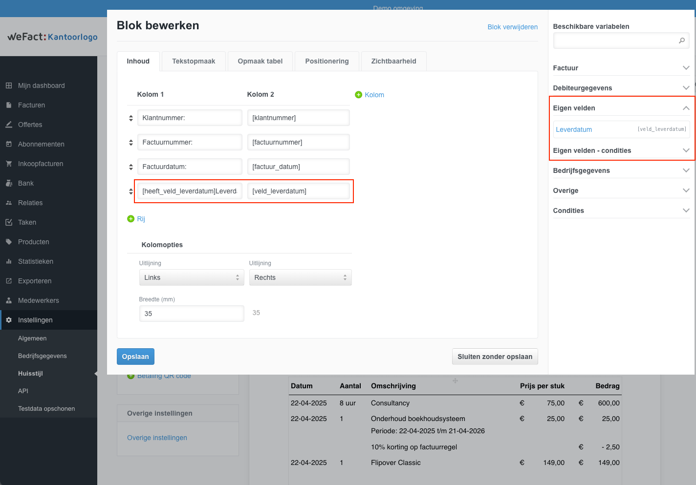 Eigen veld in huisstijl gebruiken