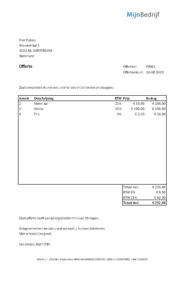 Offerte voorbeeld: gratis voorbeelden en sjablonen