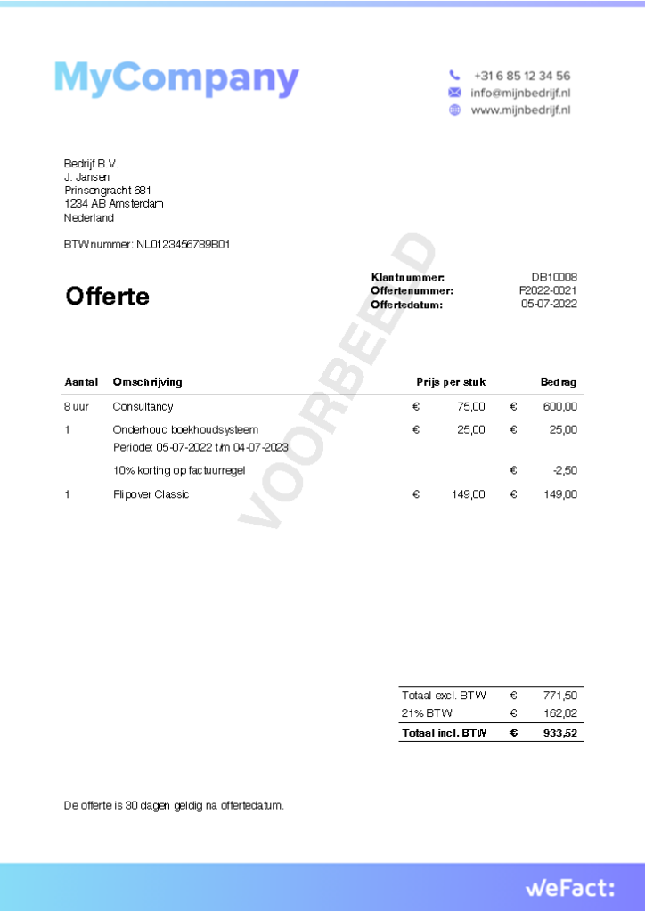 Offerte voorbeeld: gratis voorbeelden en sjablonen