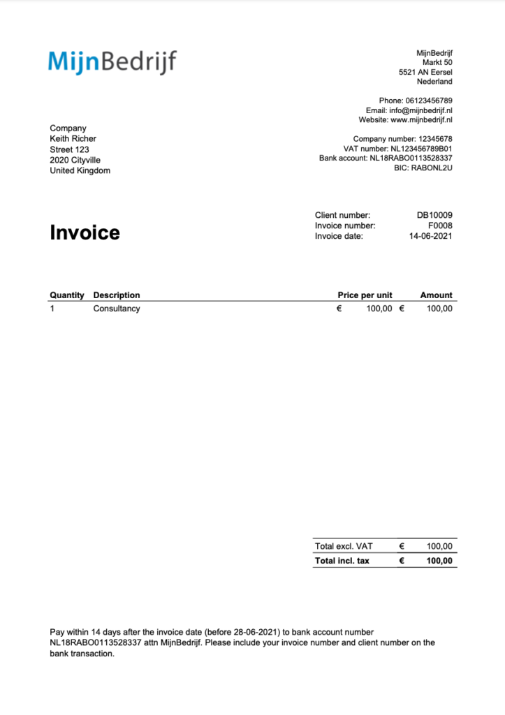 Gratis voorbeeldfactuur