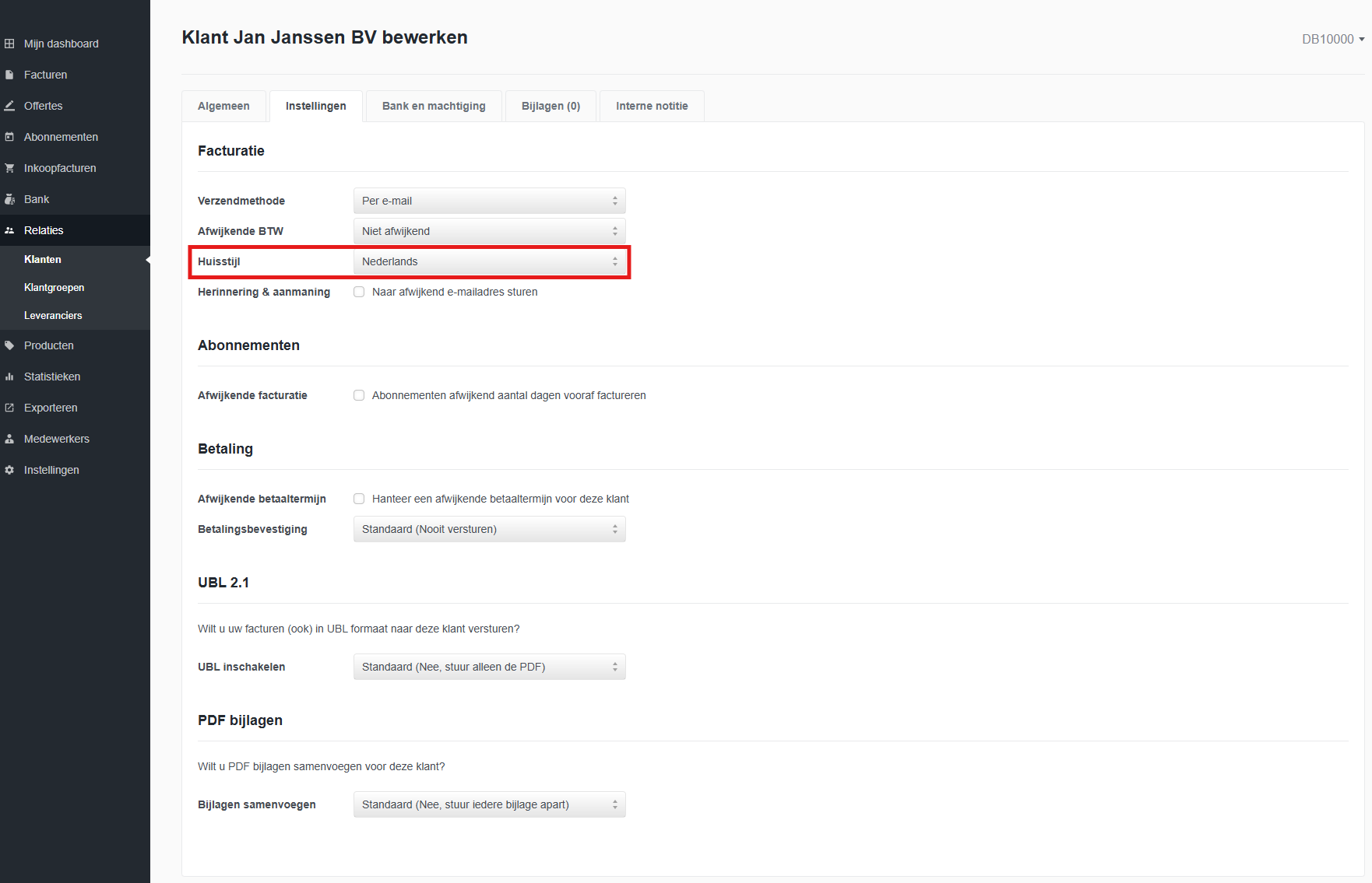 Voorkeurstaal instellen bij een klant