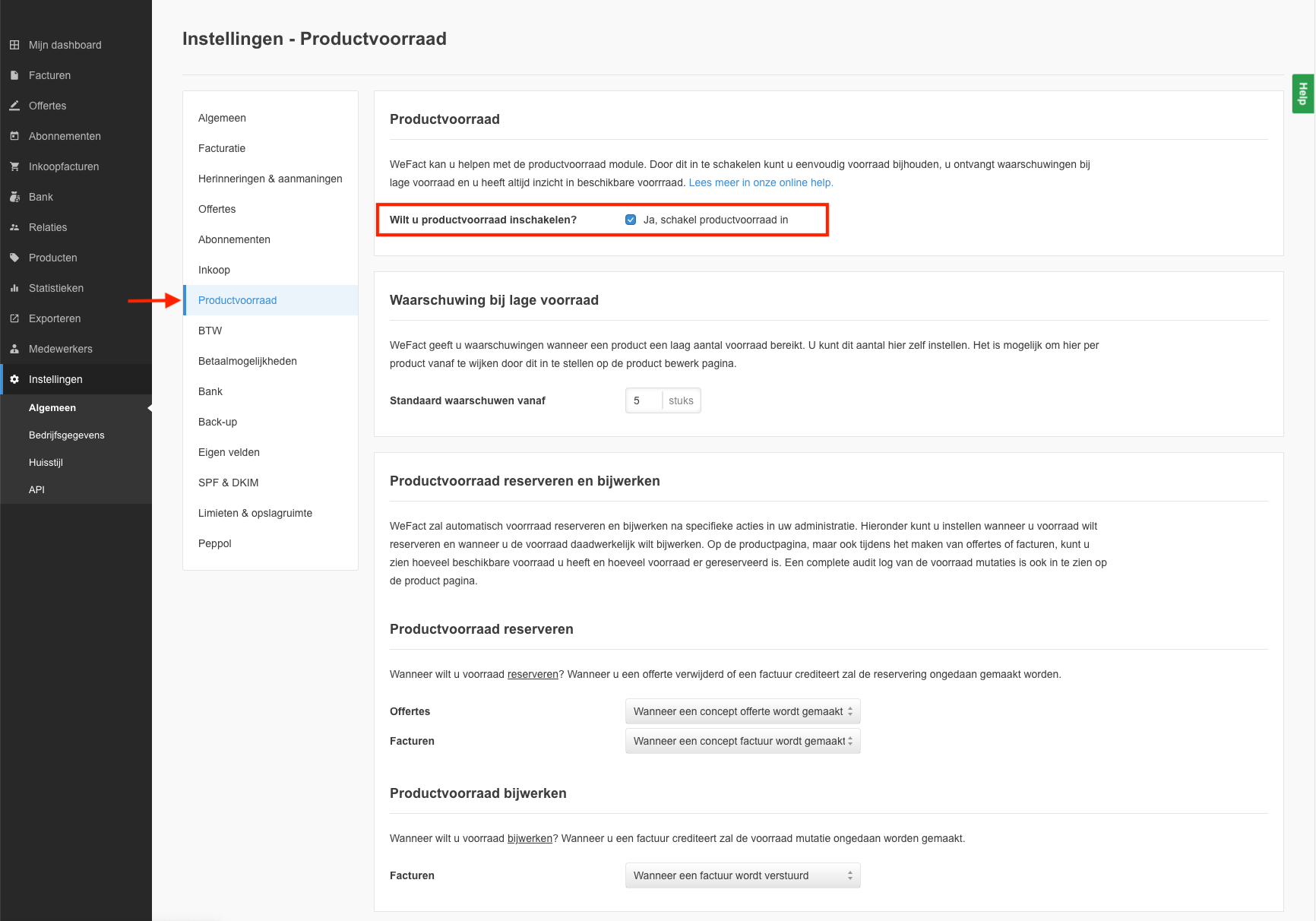 Productvoorraad instellen