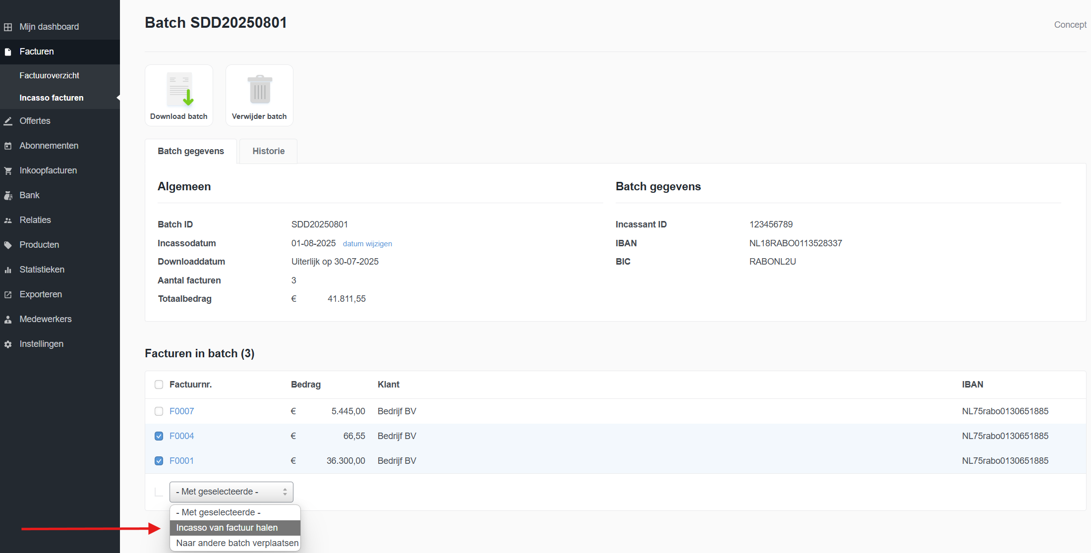 Incasso van de factuur halen