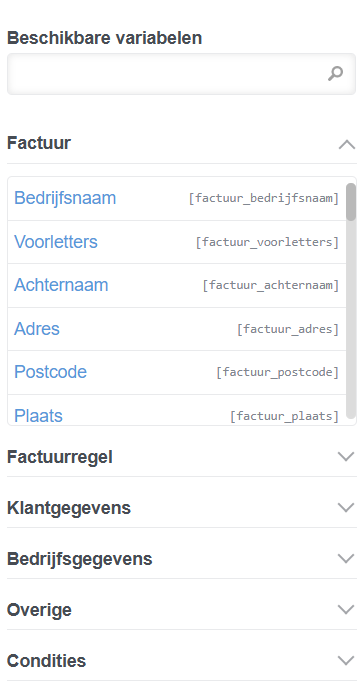 Beschikbare variabelen