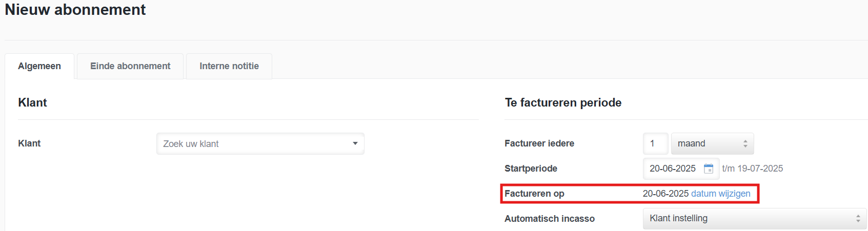 Datum wijzigen bij abonnement