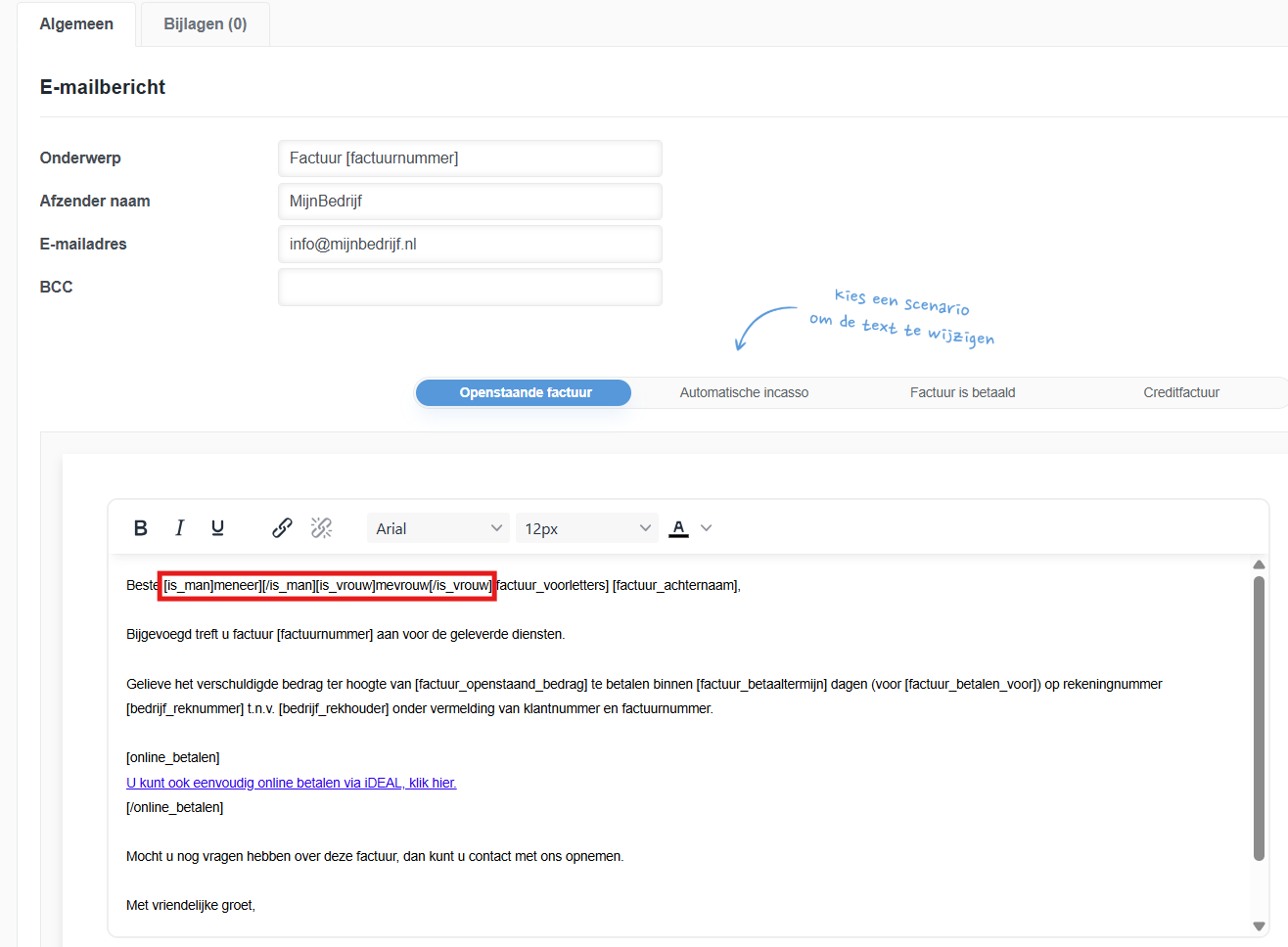 Aanhef in e-mail bericht