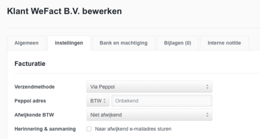 Simplerinvoicing bij een klant inschakelen