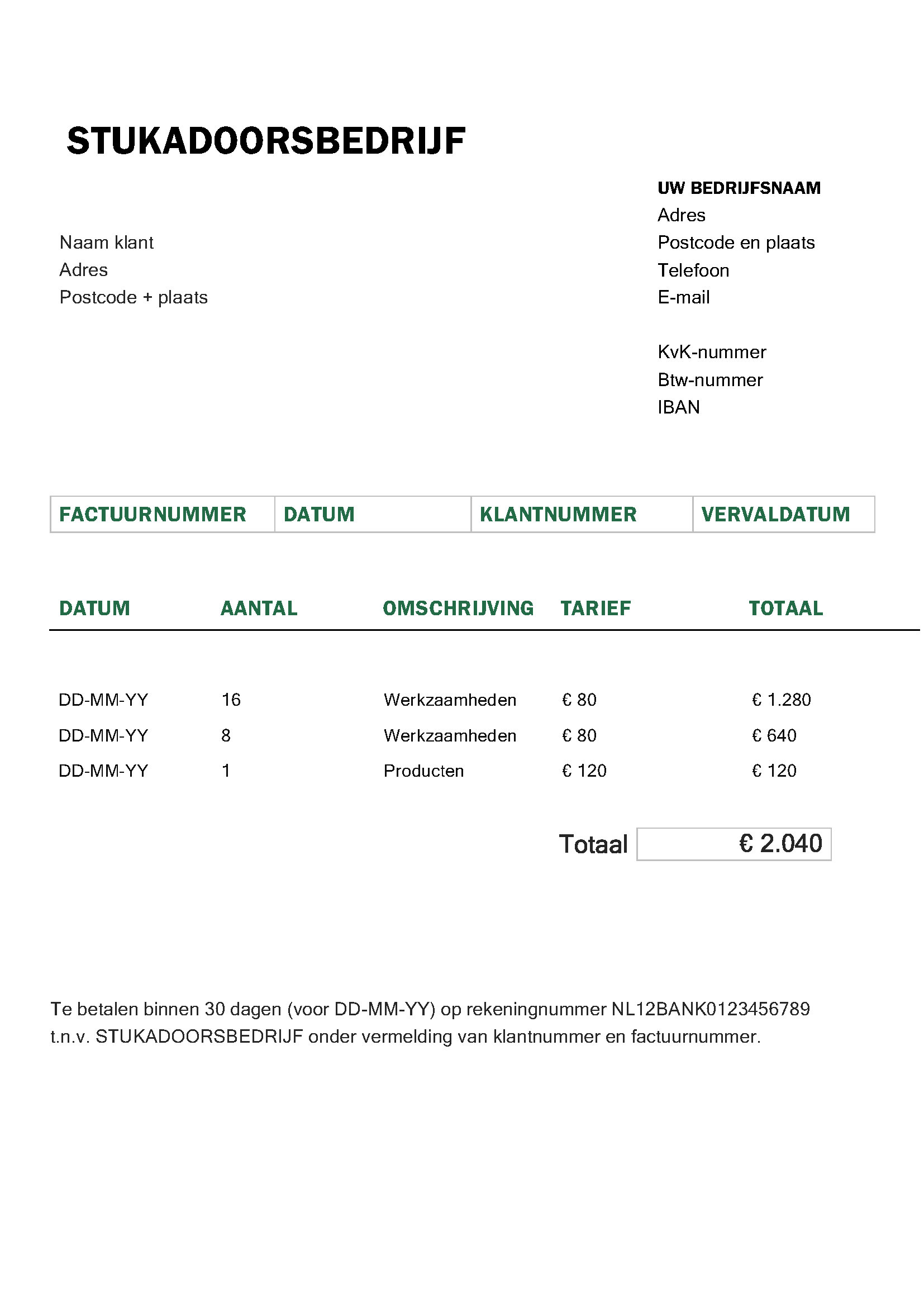 Bouw factuur voorbeelden