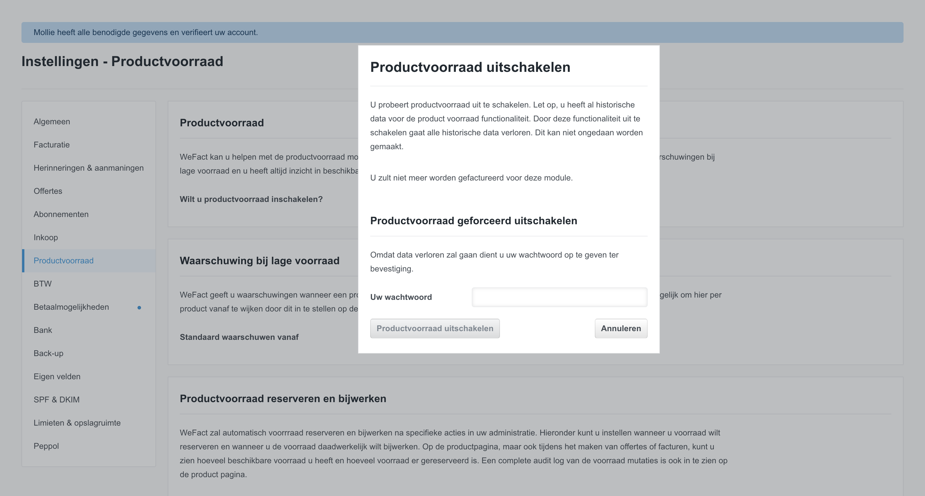 Uitschakelen van de productvoorraad module