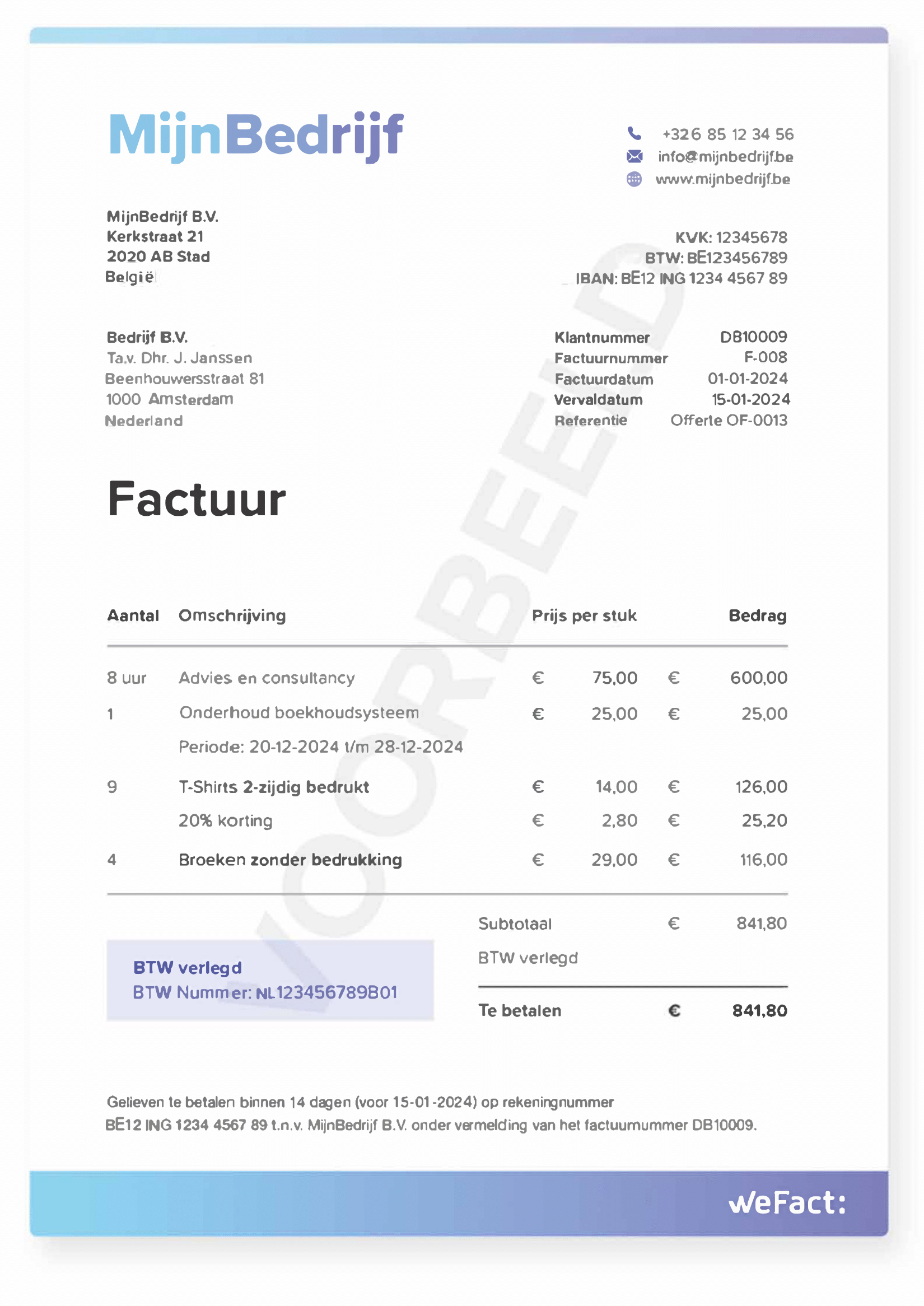 Gratis voorbeeldfactuur