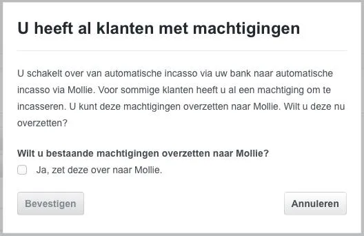 Machtigingen overzetten naar Mollie