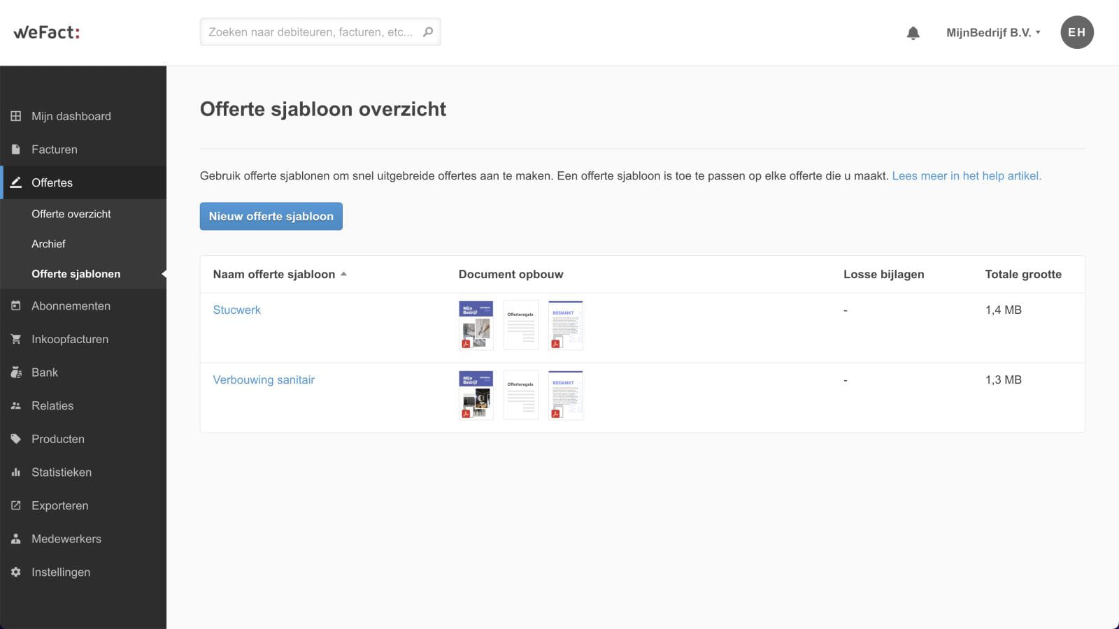 Offerte sjabloon overzicht