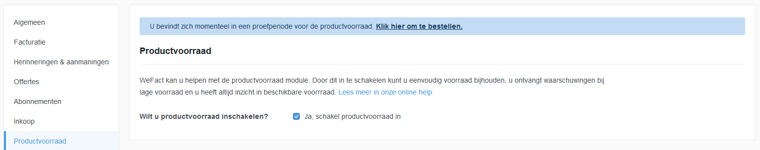 Bestelmogelijkheid productvoorraad module