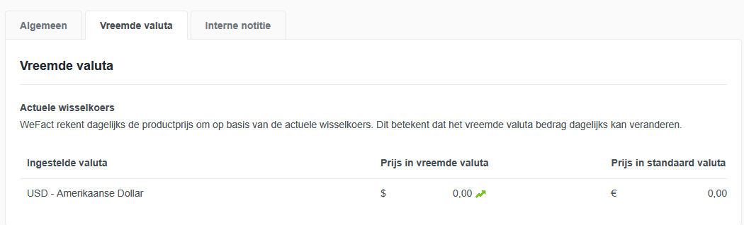 Vaste prijs in vreemde valuta