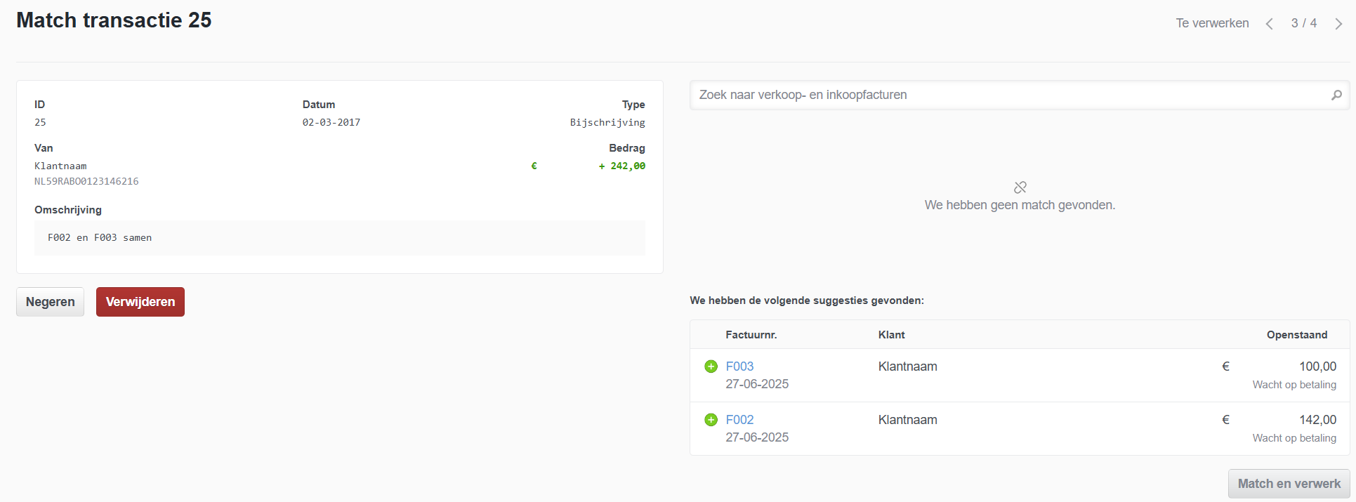 Banktransactie handmatig verwerken