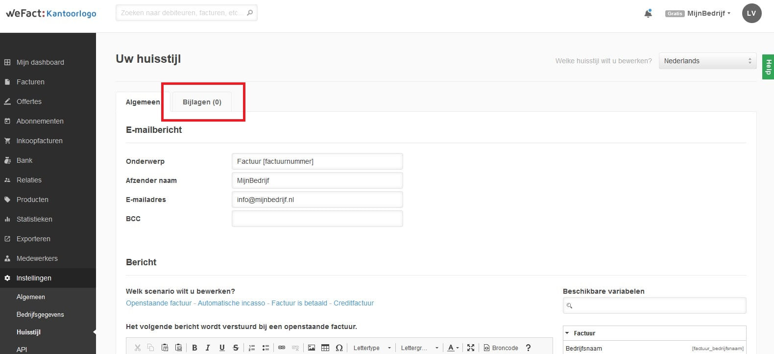 Vaste bijlage bij een e-mail bericht