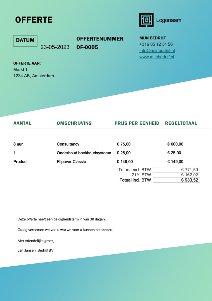 Offerte voorbeeld: gratis voorbeelden en sjablonen