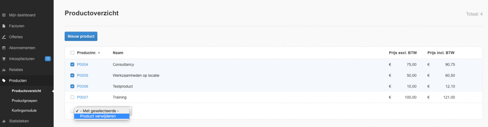 Producten in bulk verwijderen