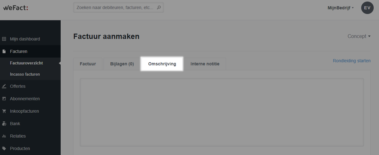 Factuuromschrijving toevoegen
