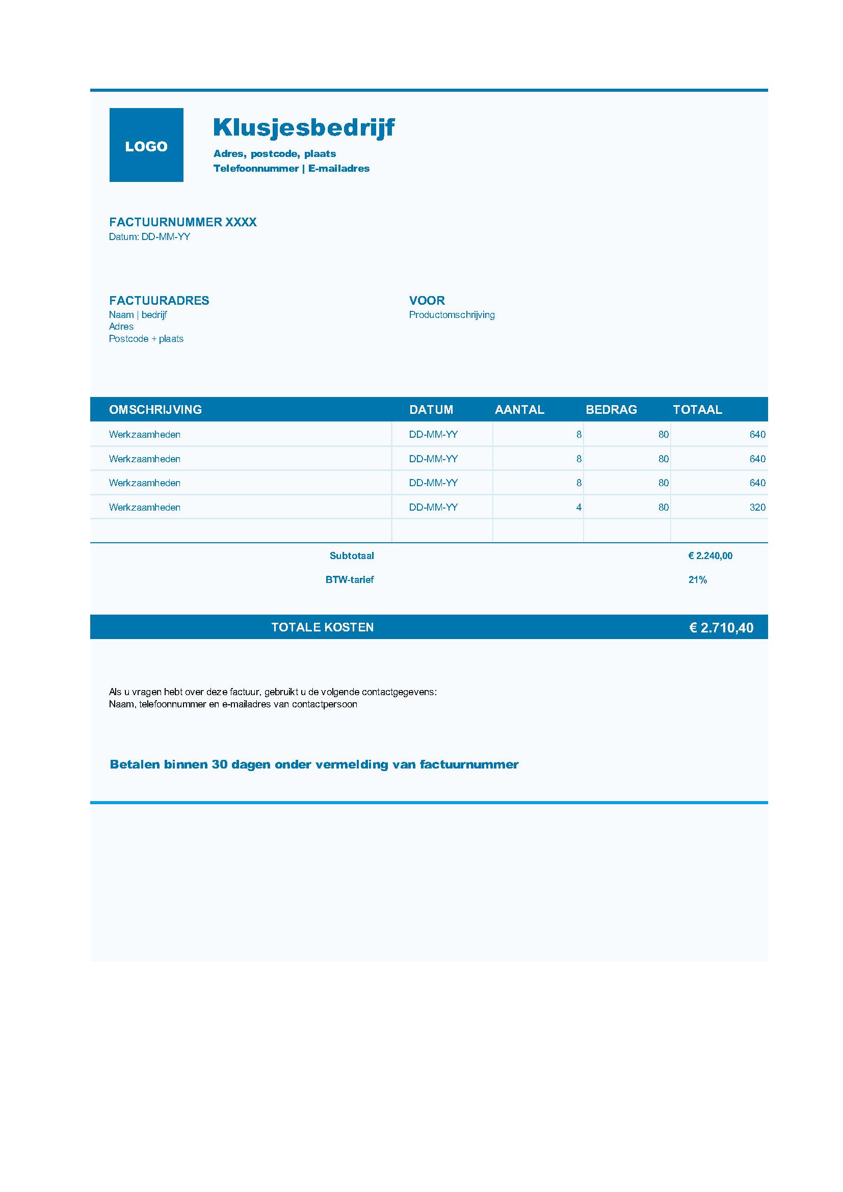 Bouw factuur voorbeelden