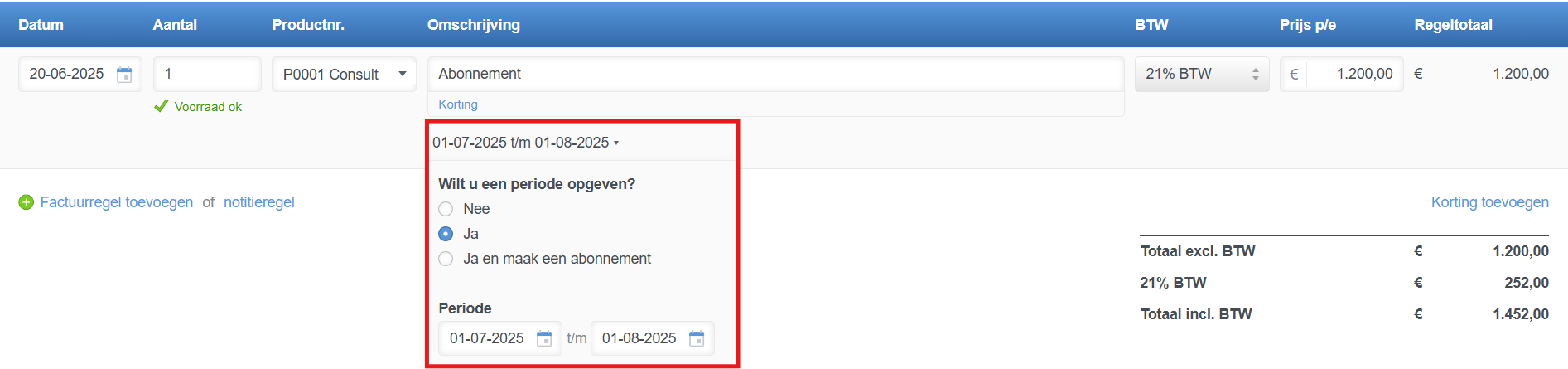 Omzet spreiden: periode opgeven
