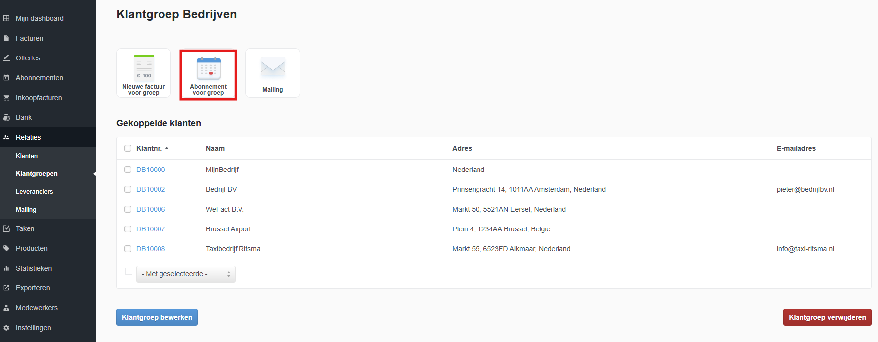 Abonnement met één handeling aanmaken voor een groep