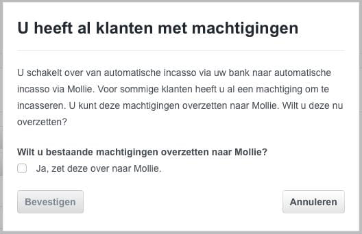 Machtigingen overzetten naar Mollie