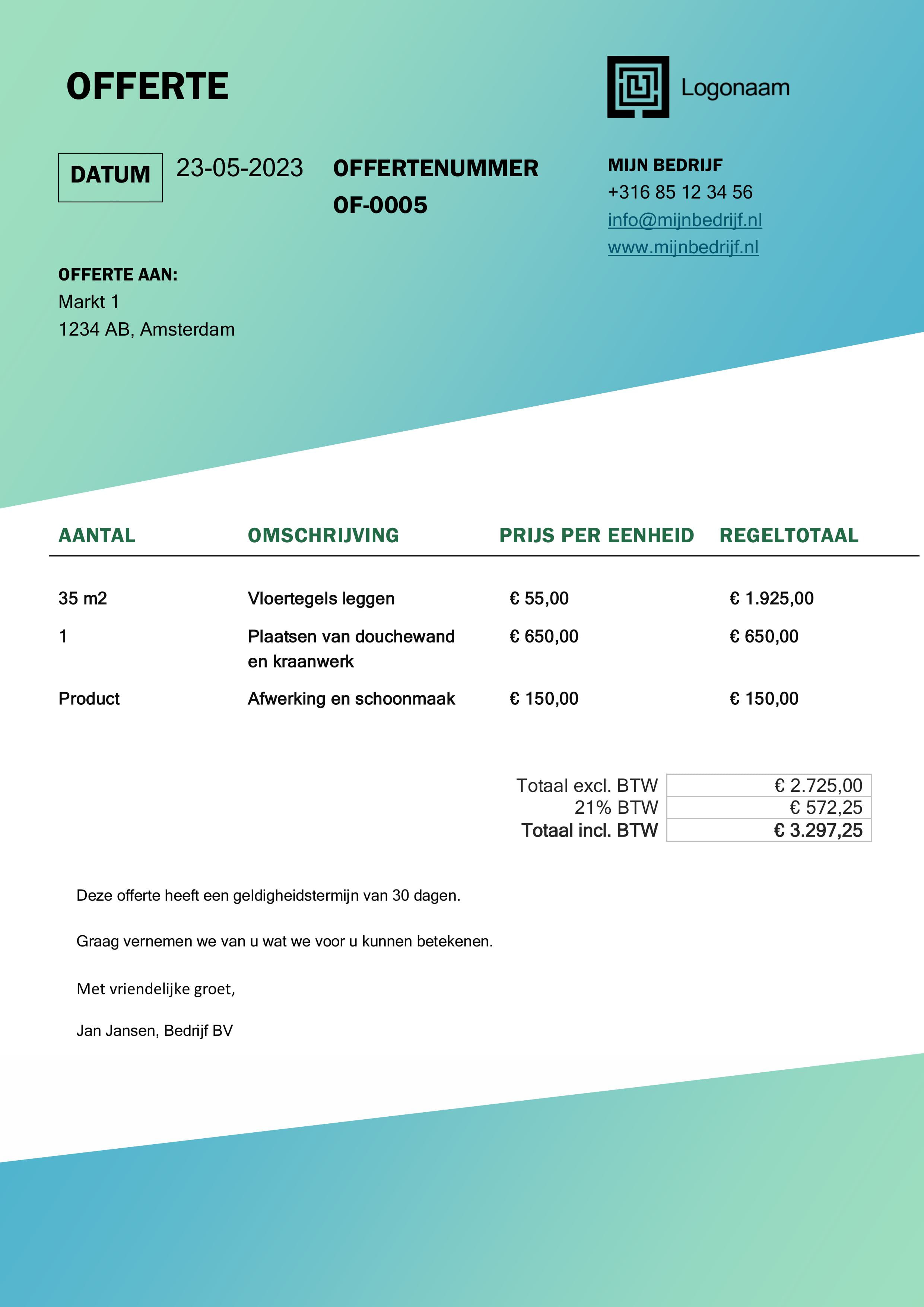 Offerte voorbeeld bouw