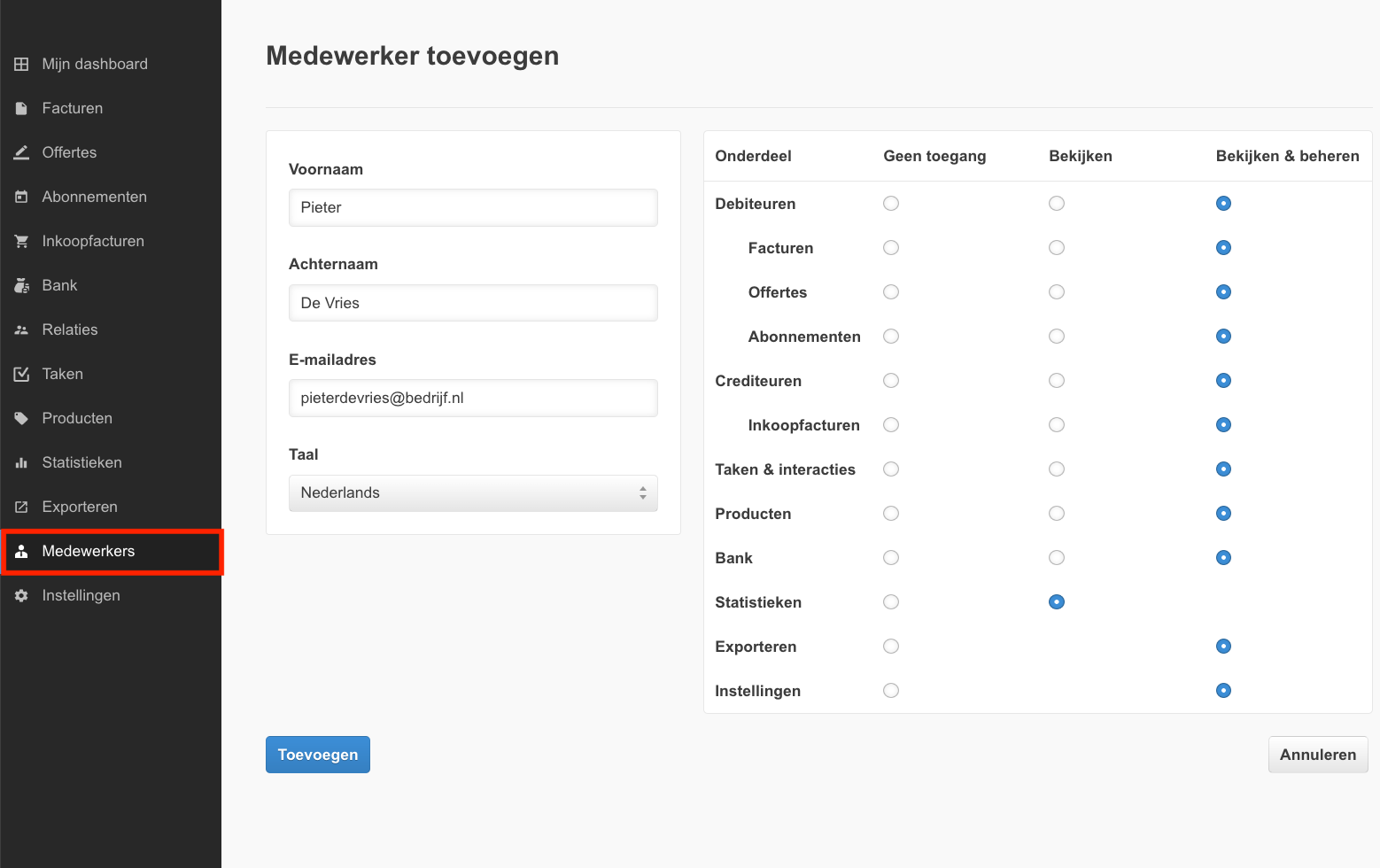 Nieuwe medewerker toevoegen