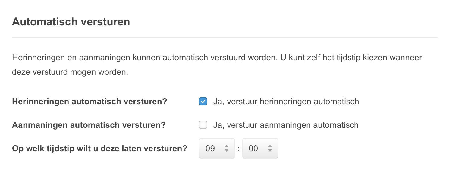Herinnering en/of aanmaning automatisch versturen