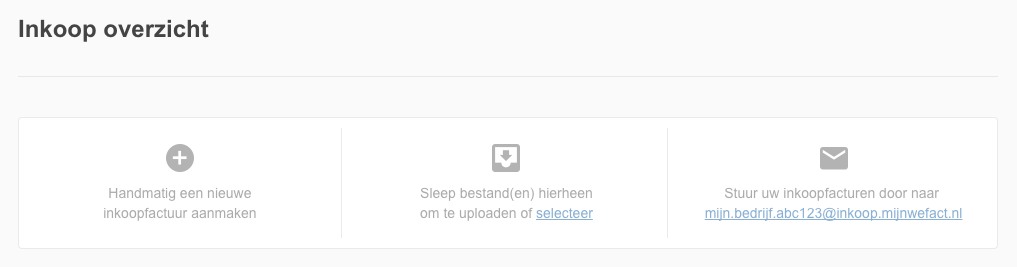 Er zijn 3 opties: handmatig invoeren, uploaden/slepen van de factuur of per e-mail toesturen.